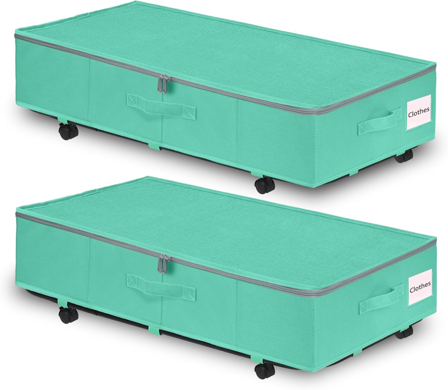 Teal Blue Under Bed Storage Containers with Wheels, 2 Pack Large Foldable Z945031