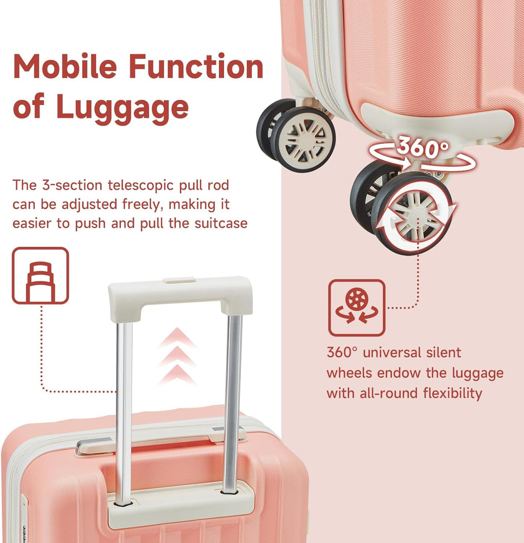 4 Piece Hardside Expandable Luggage Set with Spinner Wheels TSA Lock, Pink Beige W1477