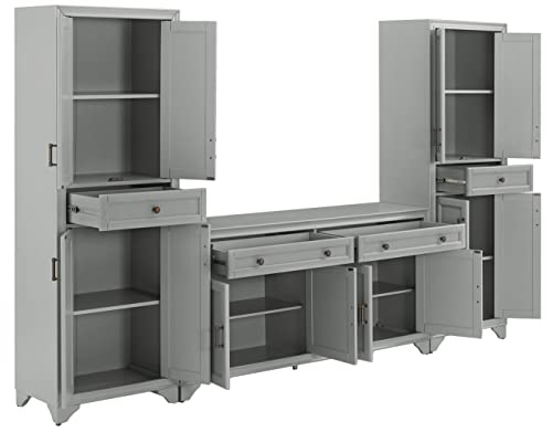 3-Piece Distressed Gray Sideboard Buffet Cabinet and Kitchen Storage Pantry Set Q34447