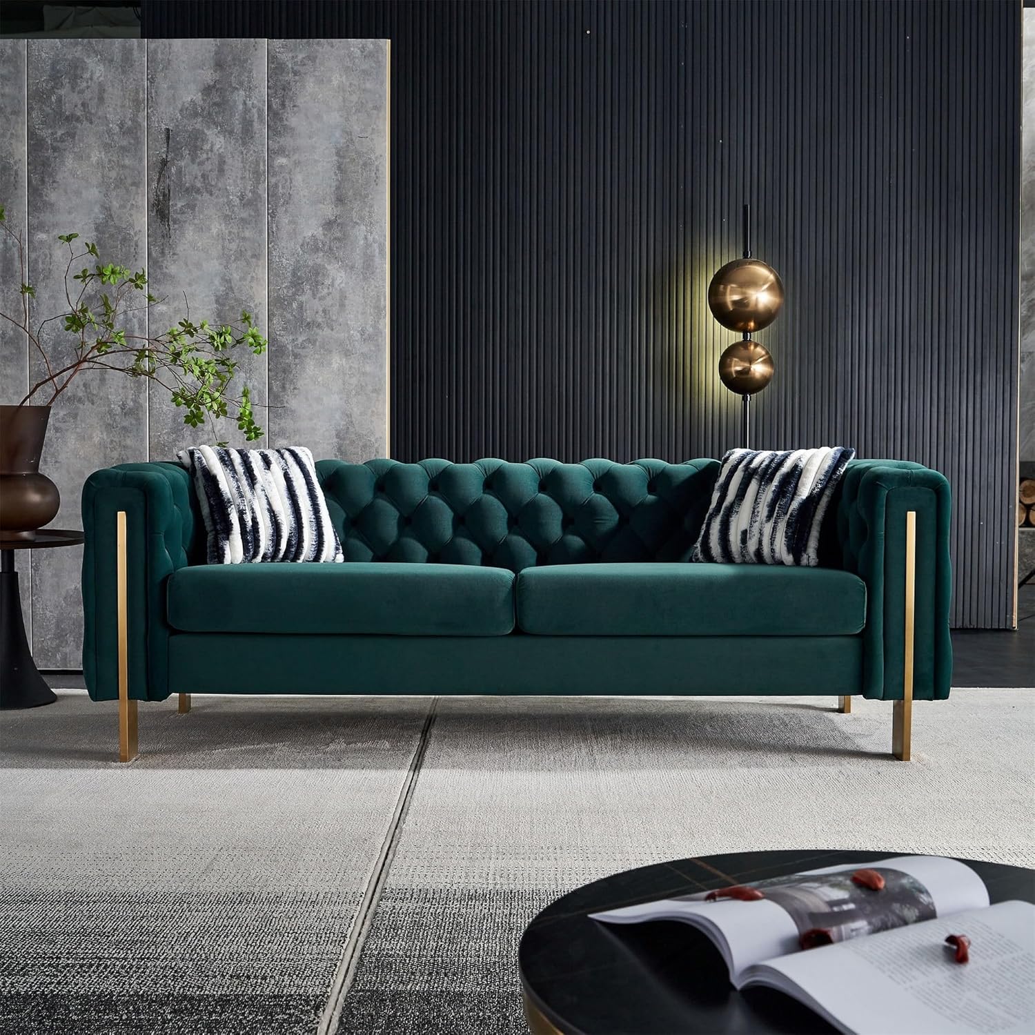 Light Green Tufted Chesterfield Sofa with Metal Legs D620776