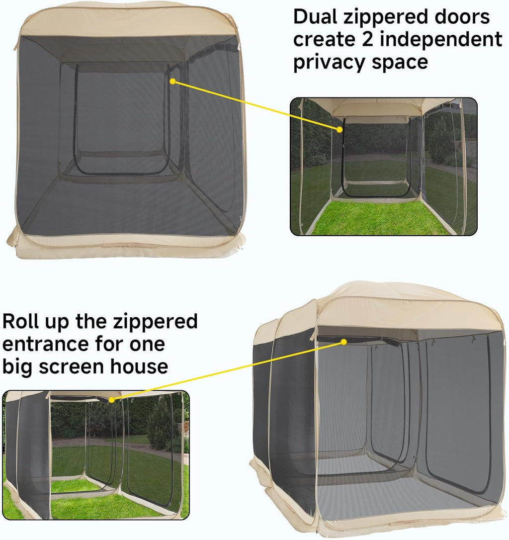 Beige 12' x 7.5' Pop Up Screen Tent Gazebo with Mesh Mosquito Netting S2031