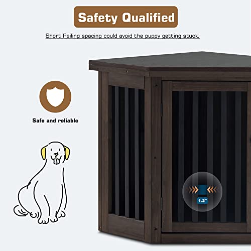 White and Brown Wooden Corner Dog Crate with Door T70064