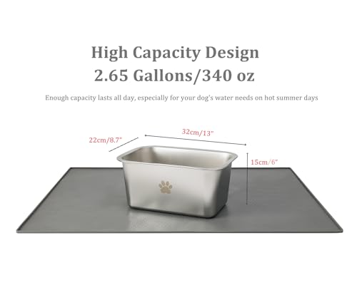 Non Slip Stainless Steel Large Dog Water Bowl 2.65 Gallons Silver V34188