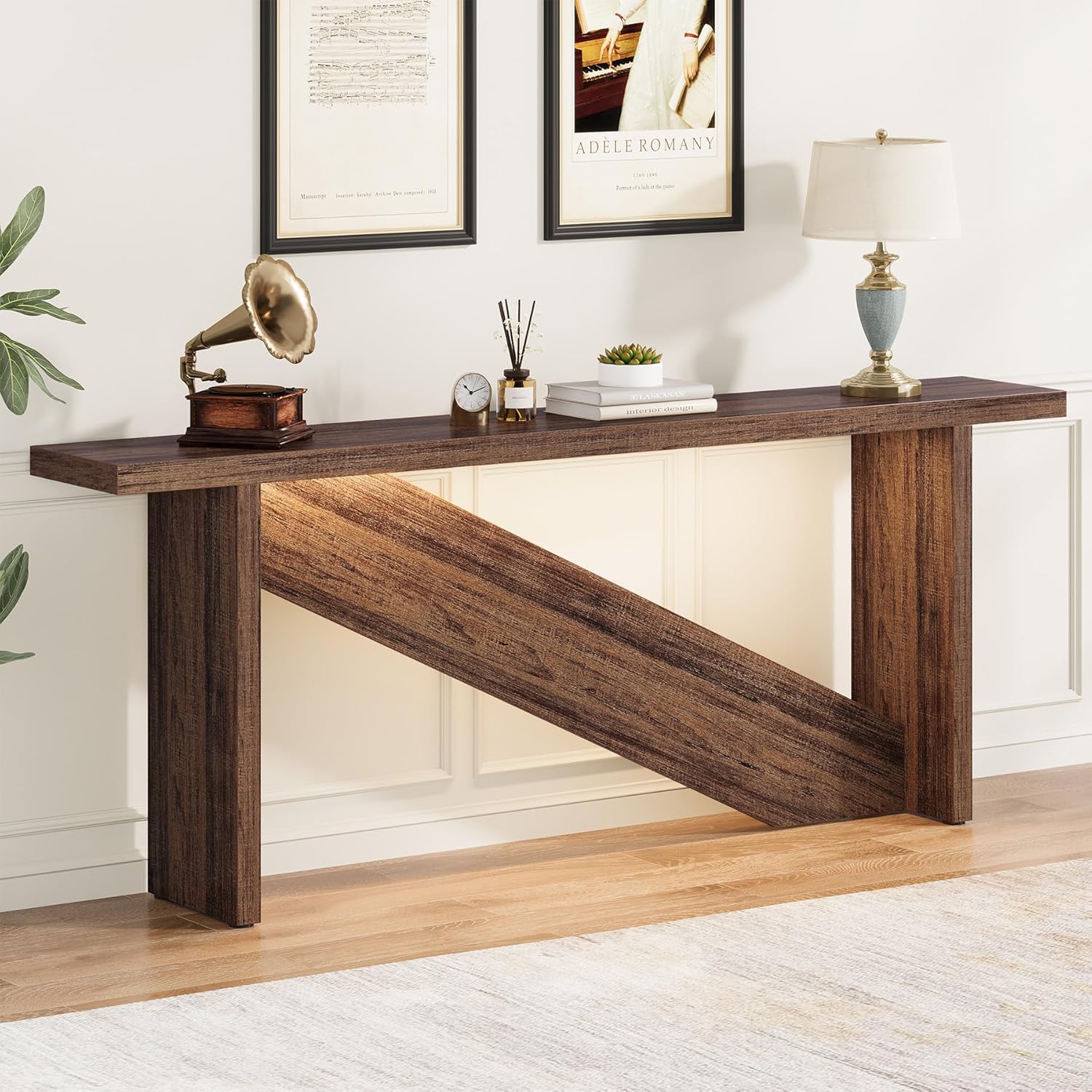 70.86" Long Narrow Wood Console Table with LED Lights D349273