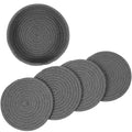 Dark Grey Cotton Rope Placemat Set Round Woven Coasters V3429
