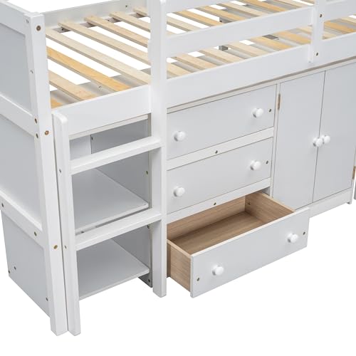 White Full Size Platform Bed with Storage Headboard and 2 Drawers V251096