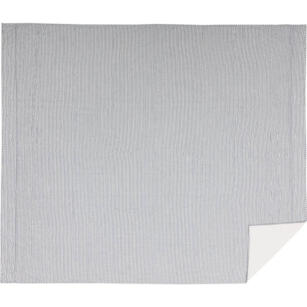 Blue Ticking Stripe Queen Quilt Coverlet U8418