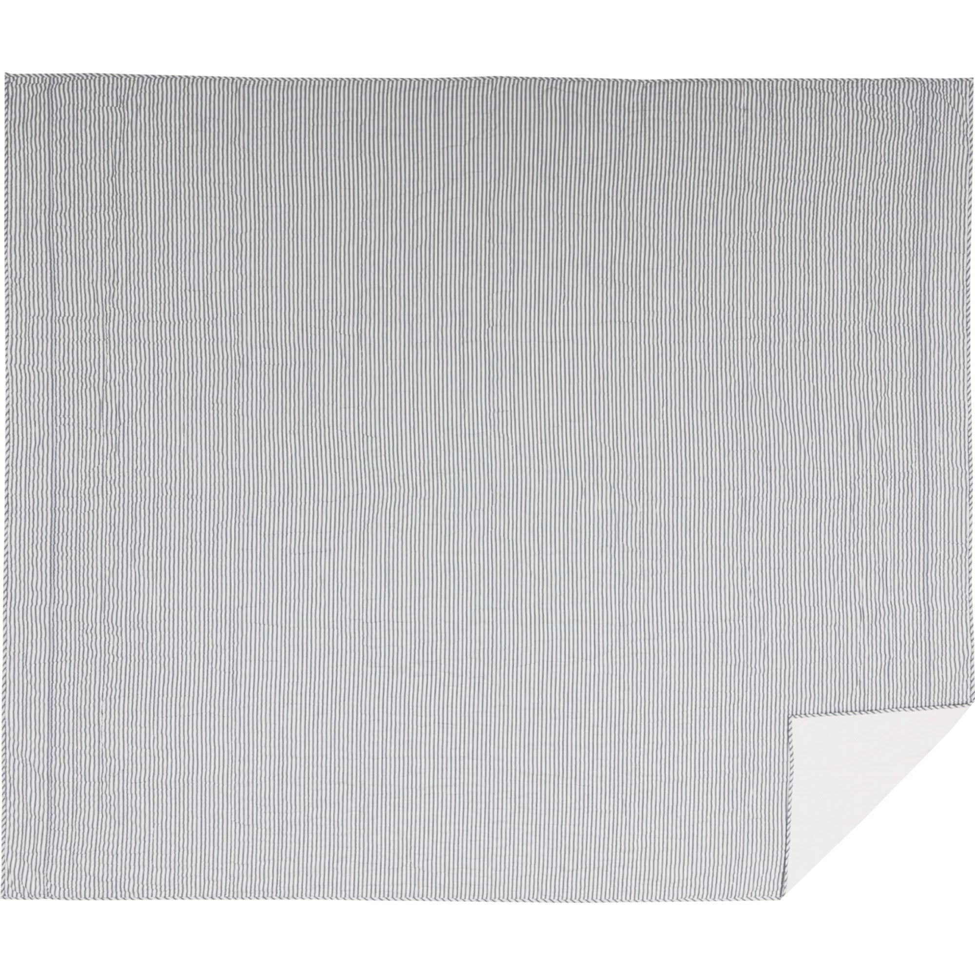 Blue Ticking Stripe Queen Quilt Coverlet U8418