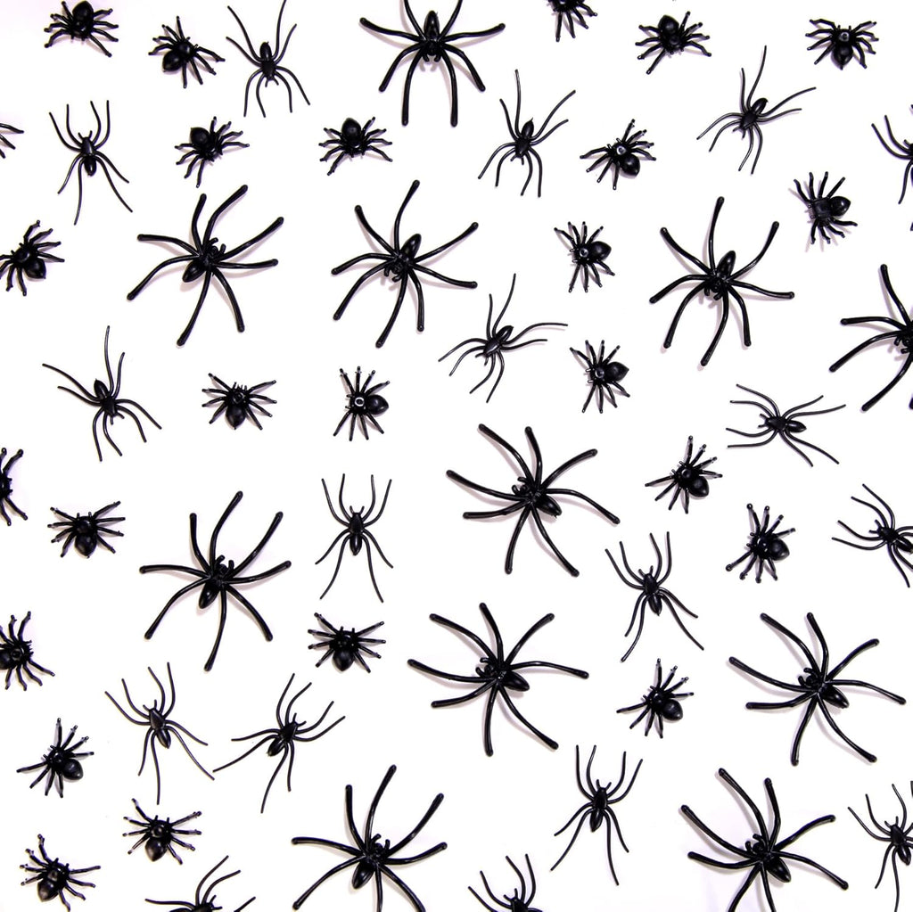 120 Pieces Black Plastic Spiders 3 Sizes B397