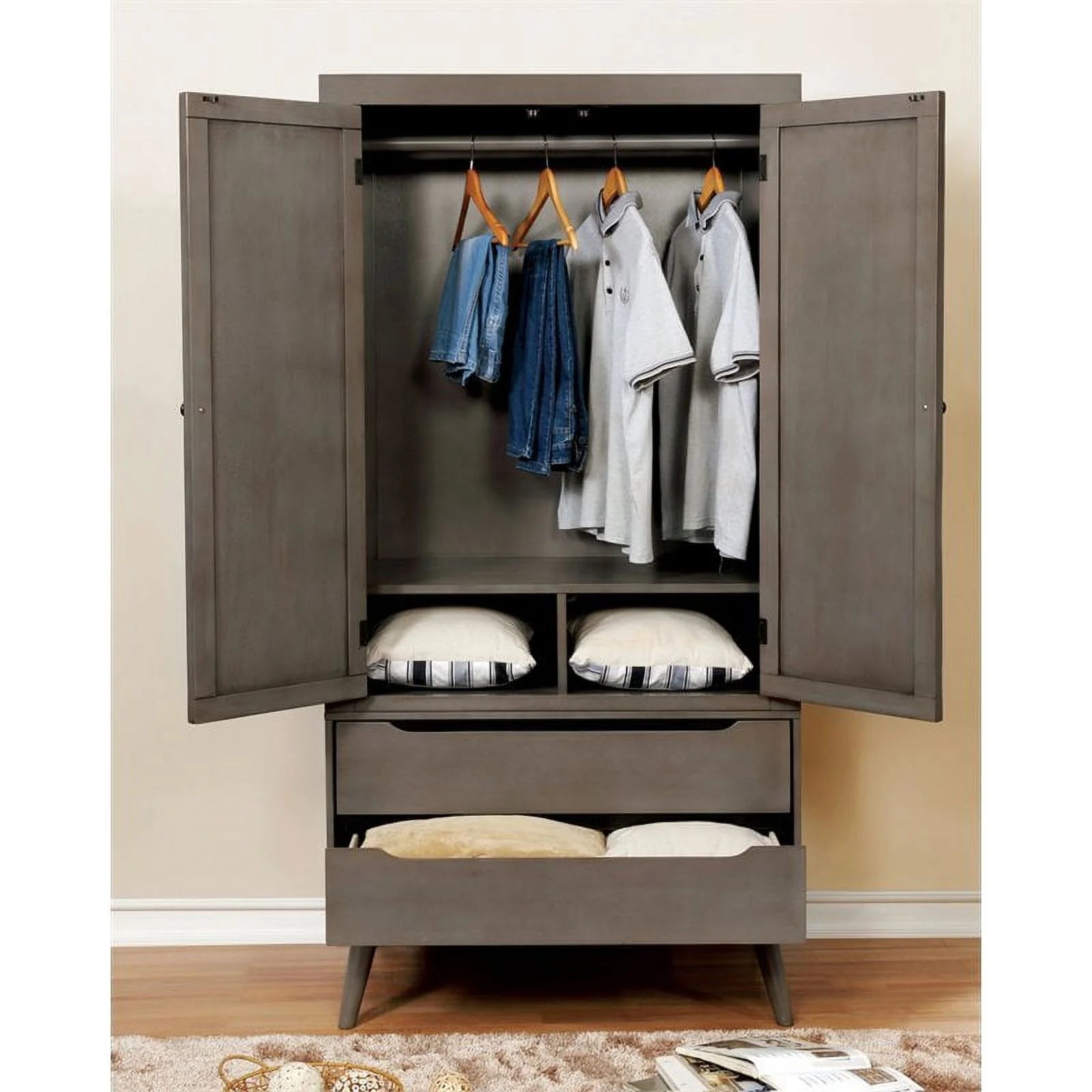 Gray Solid Wood Armoire I207