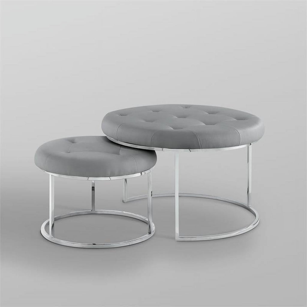 Gray Faux Leather Nesting Ottoman Set of 2 A13898