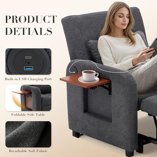 Lightgrey Fabric Convertible Sleeper Sofa Bed with USB Port S908185