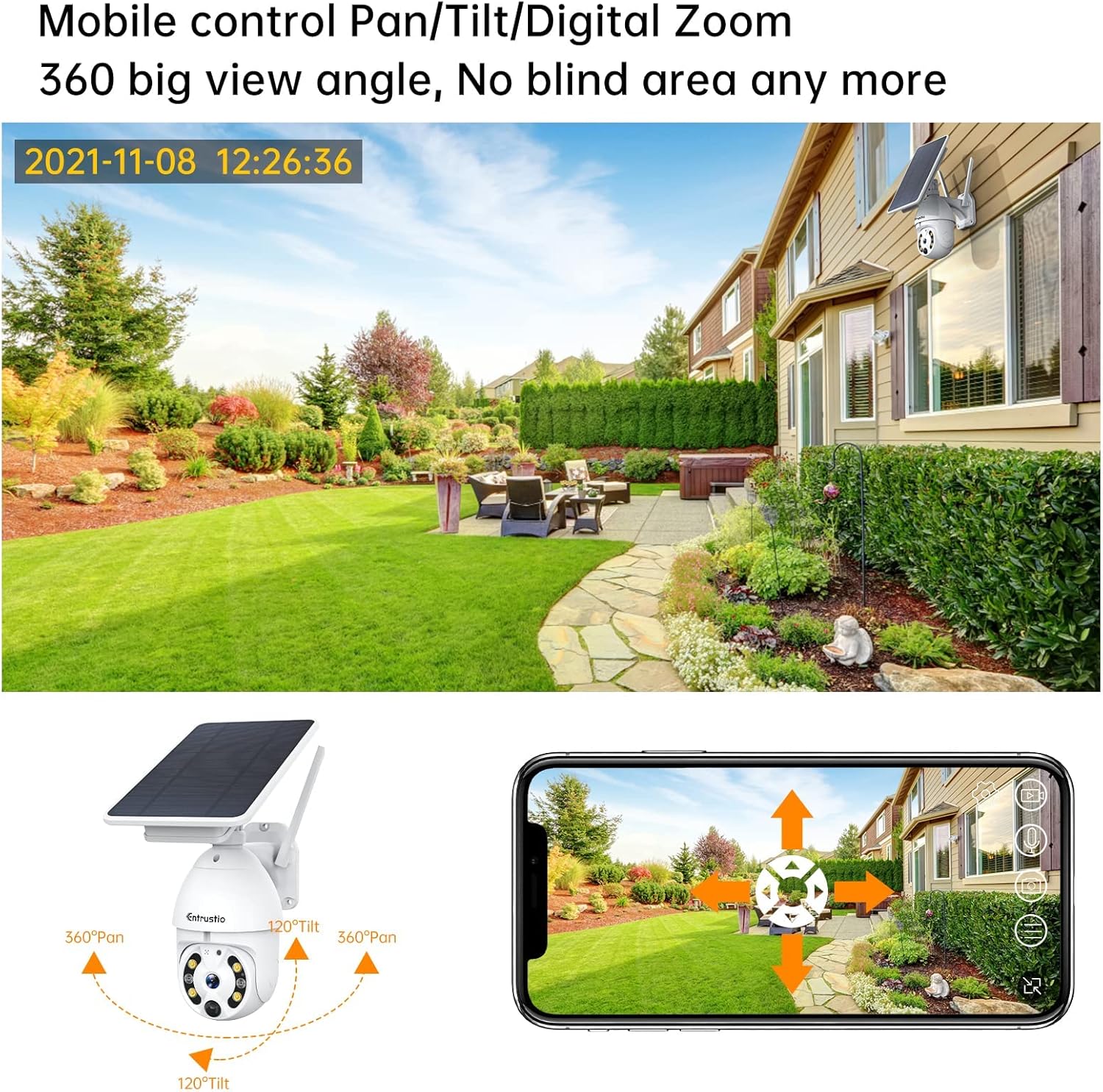 Solar Security Camera Wireless Outdoor 360° Pan Tilt WiFi Solar Powered Camera R307