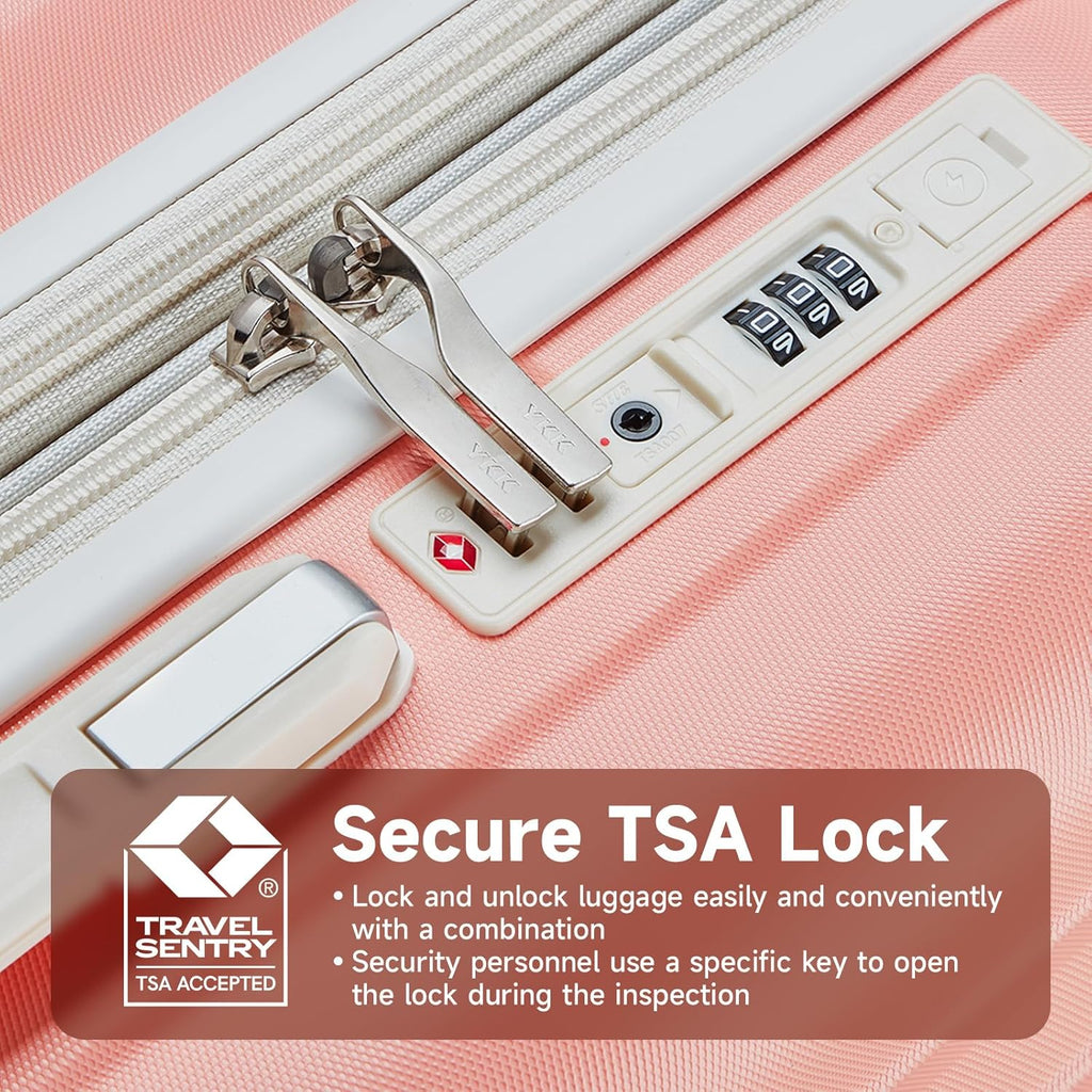 4 Piece Hardside Expandable Luggage Set with Spinner Wheels TSA Lock, Pink Beige W1477