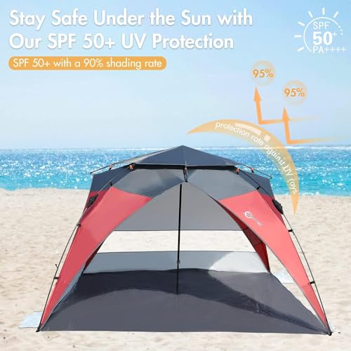 Red/Grey 2-4 Person UPF50+ Beach Tent with Carry Bag G44928