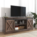 Brown Wood TV Stand with Sliding Barn Doors W4259