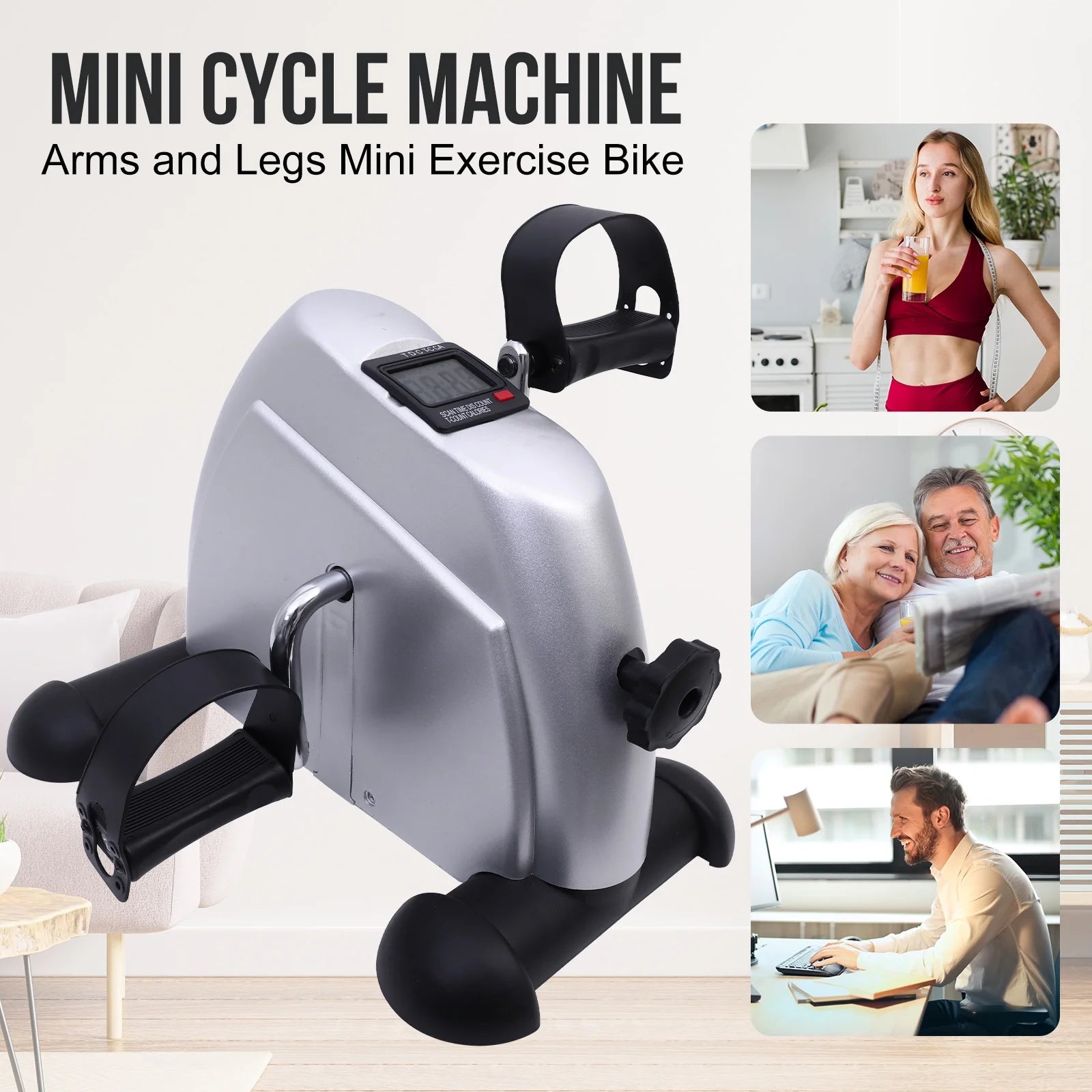 Under Desk Bike Pedal Exerciser Mini Exercise Bike with LCD Display C659602