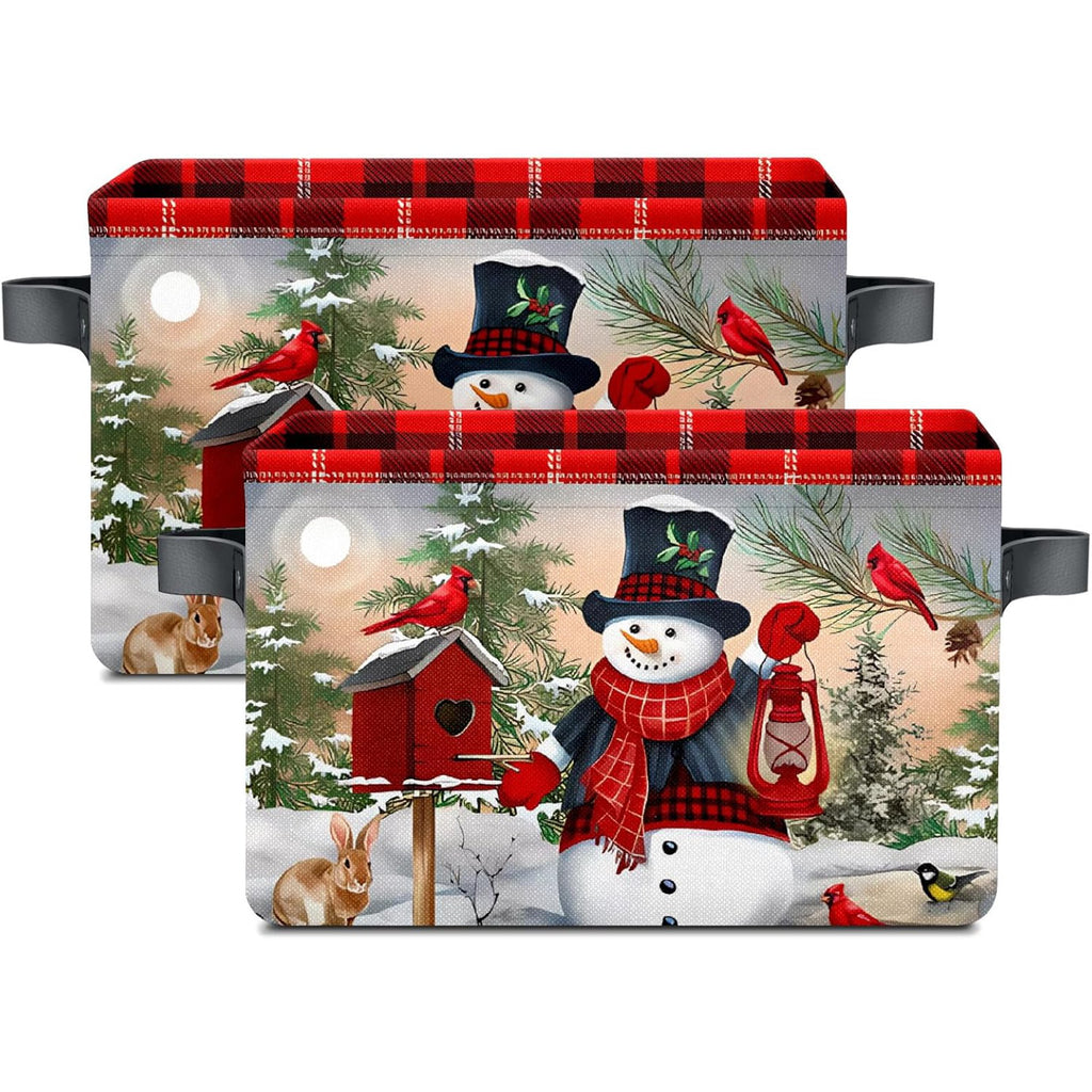 Christmas Snowman Fabric Storage Baskets with Handles, 2 count F911