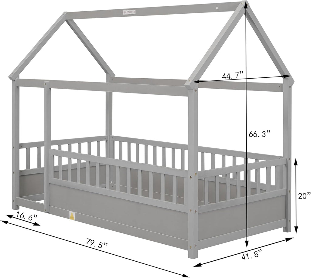 Twin Size House Bed with High Fence M1423