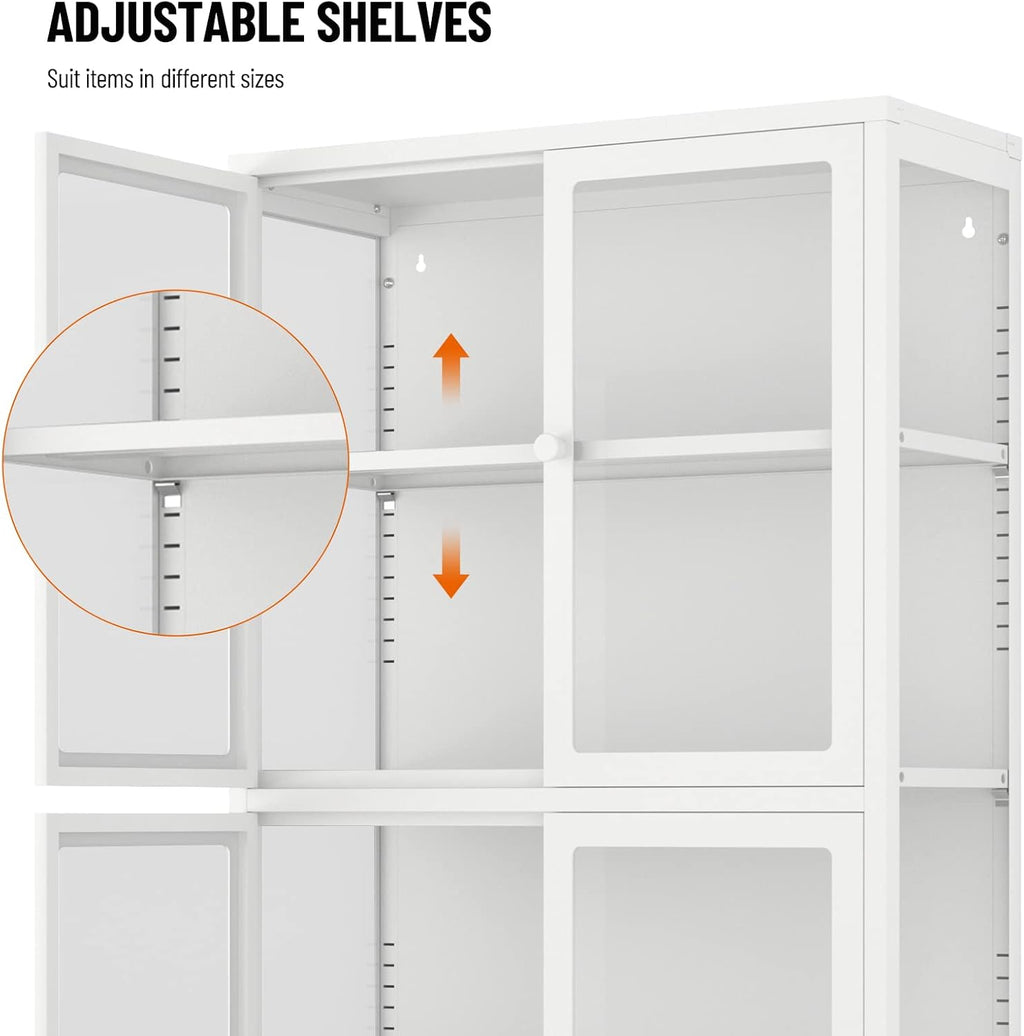 4-Door White Tempered Glass Storage Cabinet with Adjustable Shelves T118