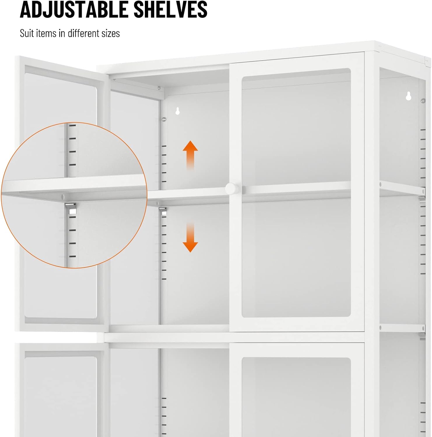 4-Door White Tempered Glass Storage Cabinet with Adjustable Shelves T118