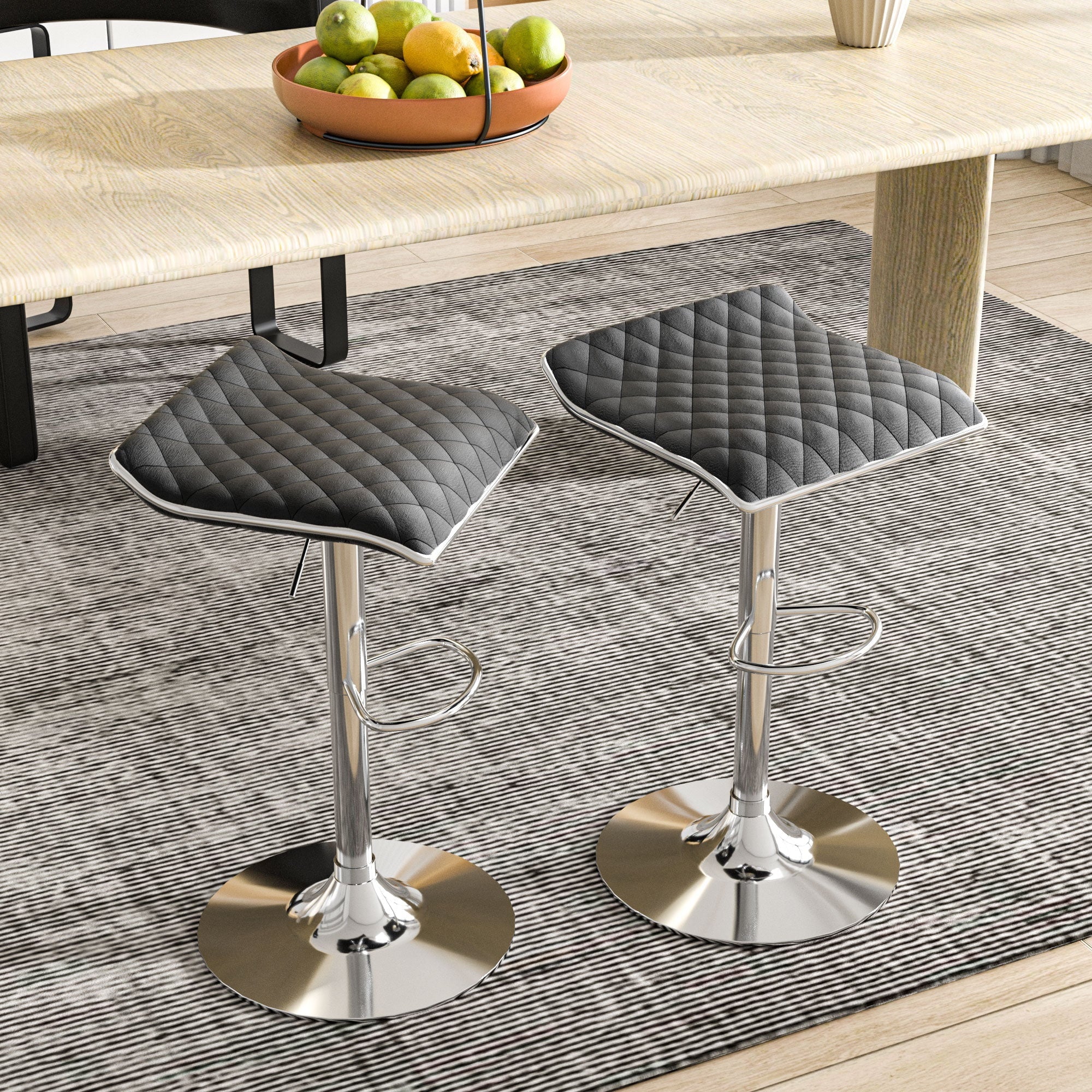 Black 5-Piece Console Table and Stool Set with 4 Adjustable Swivel Chairs Q88340
