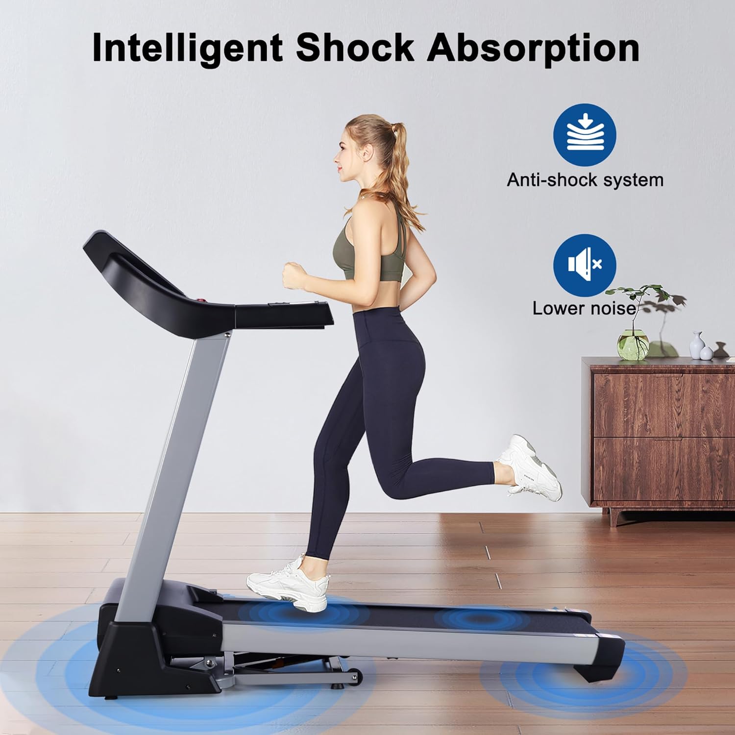 Folding Electric Treadmill with 15% Auto Incline, 350 LBS Capacity, 3.5 HP, 20" Wide Tread Belt, Max 10MPH Speed L6006