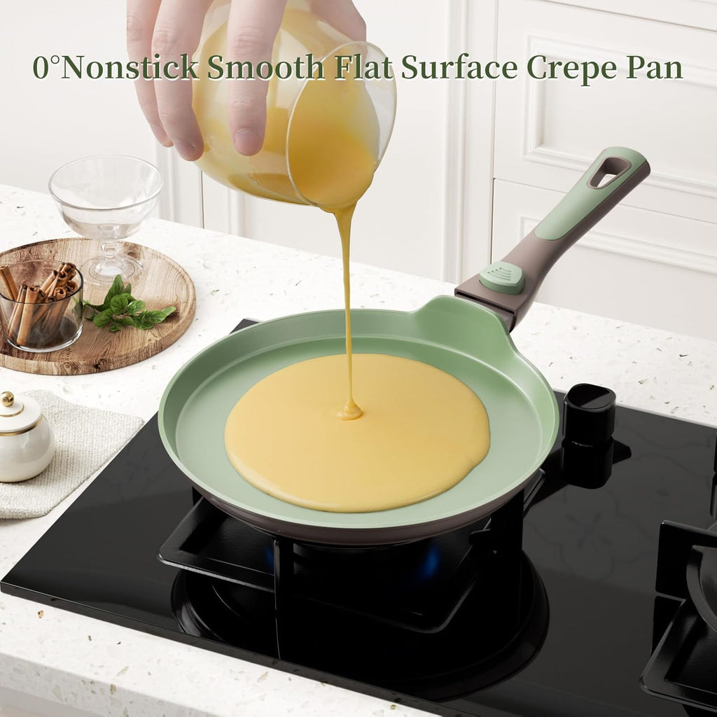 Green Nonstick Crepe Pan Set with Spreader 10&11Inch Detachable Handle I4117