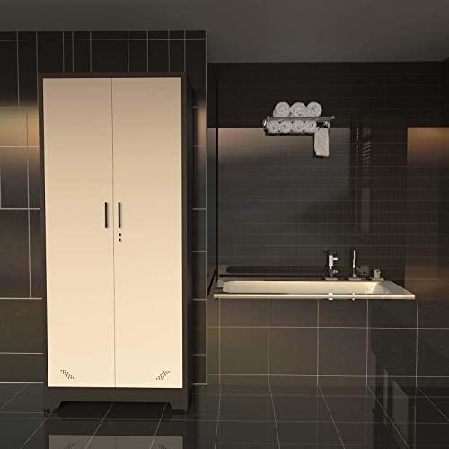 72" Tall Locking Steel Storage Cabinet with Adjustable Shelves (Black White) K8398