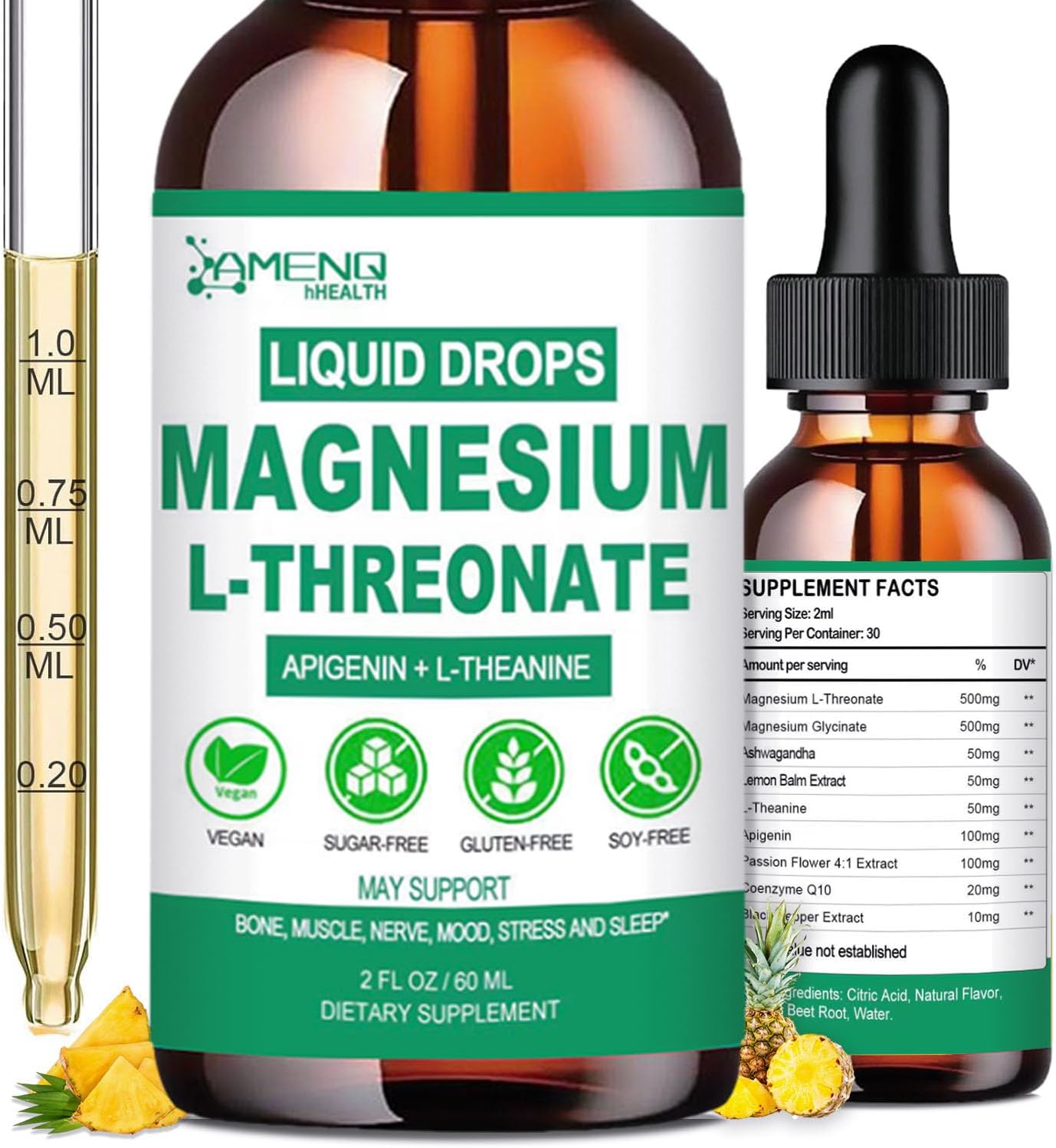 Magnesium L-Threonate Liquid with Apigenin Theanine Passion Flower Lemon Balm H199