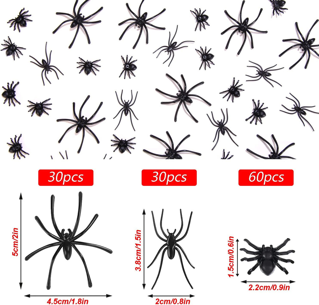 120 Pieces Black Plastic Spiders 3 Sizes B397