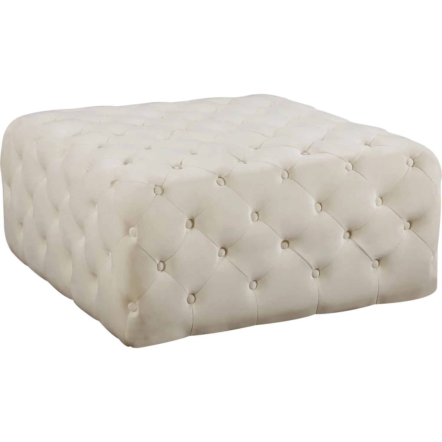 Cream Velvet Button Tufted Ottoman and Bench P25835