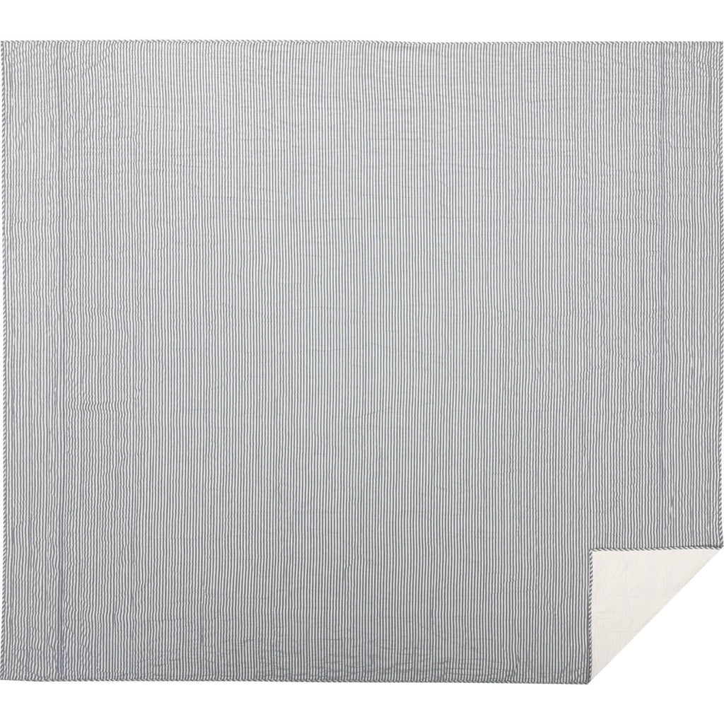 Blue Ticking Stripe Queen Quilt Coverlet U8418