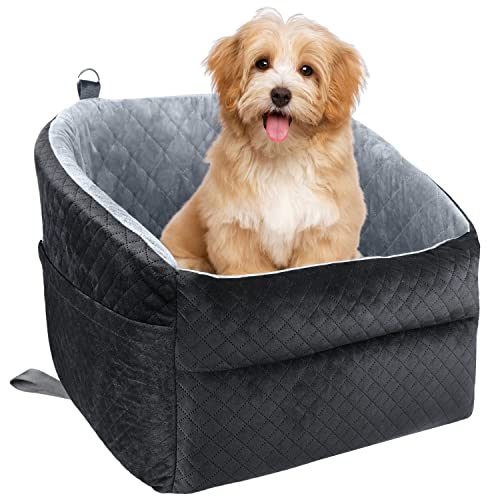 Grey Dog Booster Seat with Safety Leash and Storage Pockets S8564