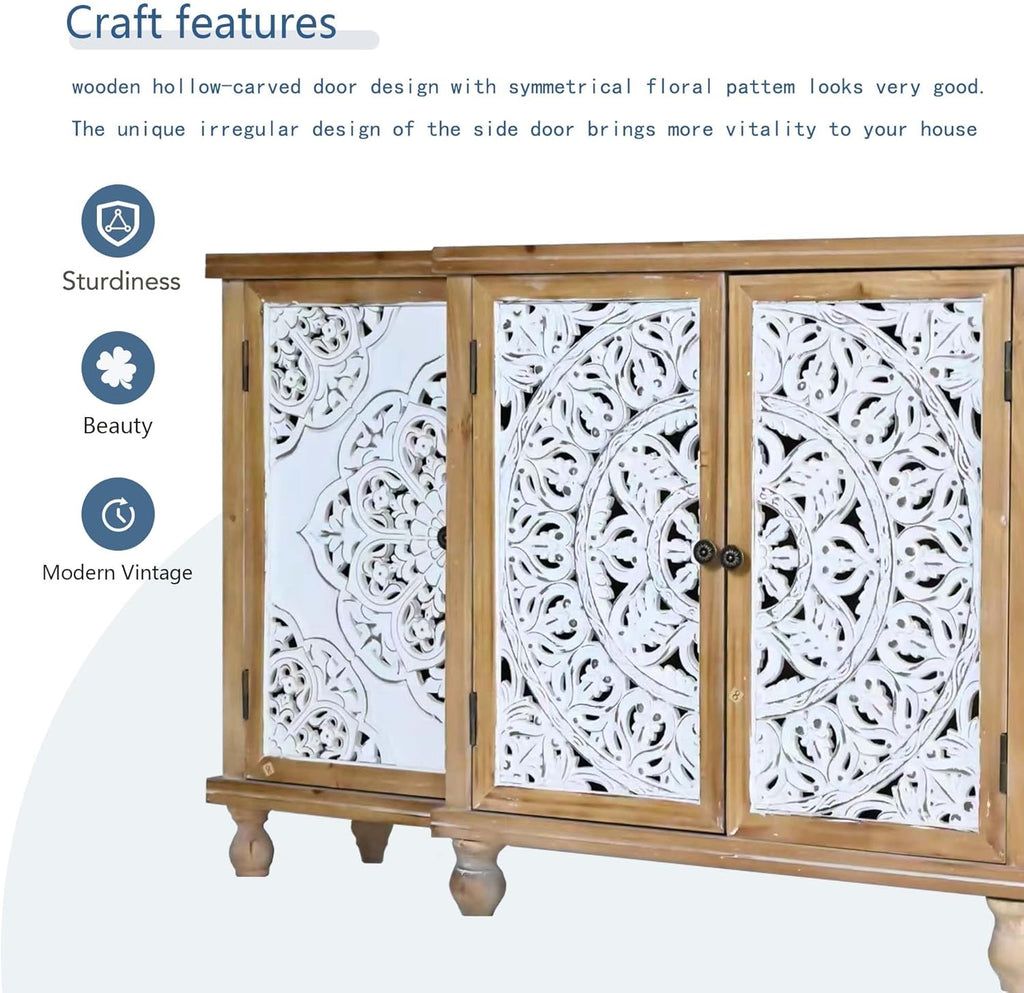 Natural Wood 4-Door Distressed Accent Cabinet with Adjustable Shelves S743432