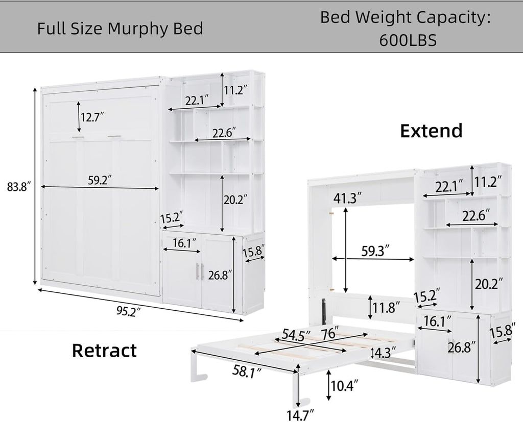 Full Size Wood Murphy Bed Cabinet with Storage Shelves Y2027