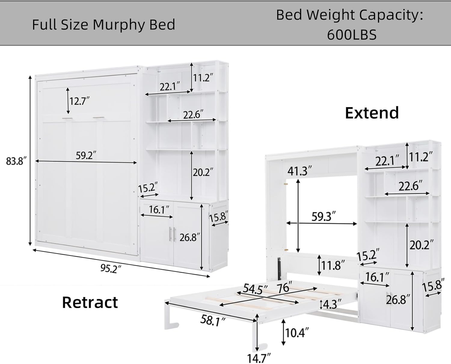 Full Size Wood Murphy Bed Cabinet with Storage Shelves Y2027