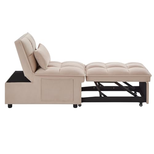 Taupe Velvet Convertible Chair Bed with Adjustable Backrest J1902