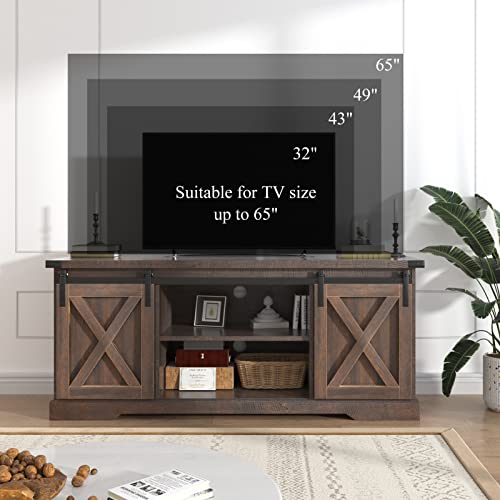 Brown Wood TV Stand with Sliding Barn Doors W4259