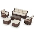 6 Pieces Swivel Rocking Chairs Patio Furniture Set Wicker Outdoor Conversations Sets with Table and Ottomans (Beige) N963261