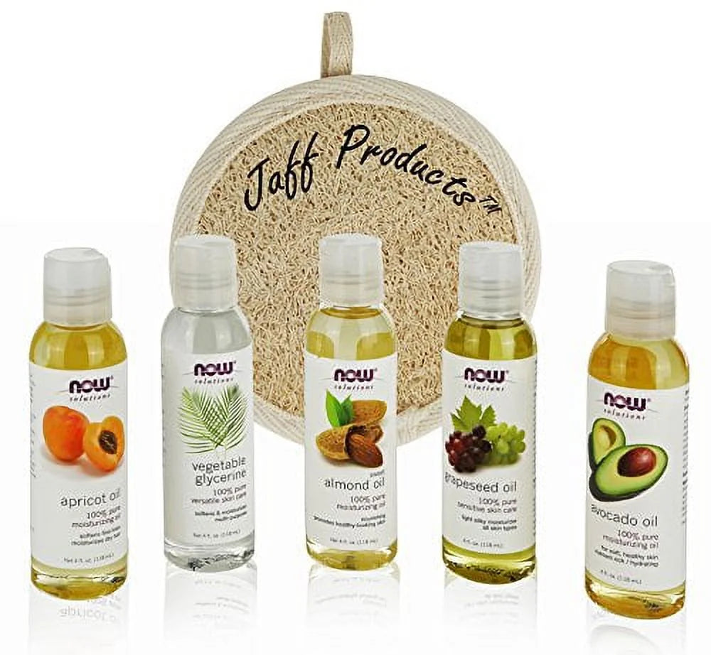 5 Pack Carrier Oil Gift Set: Almond Oil, Grapeseed Oil, Avocado Oil, Apricot Oil, Vegetable Glycerine Oil 4 Oz V32824