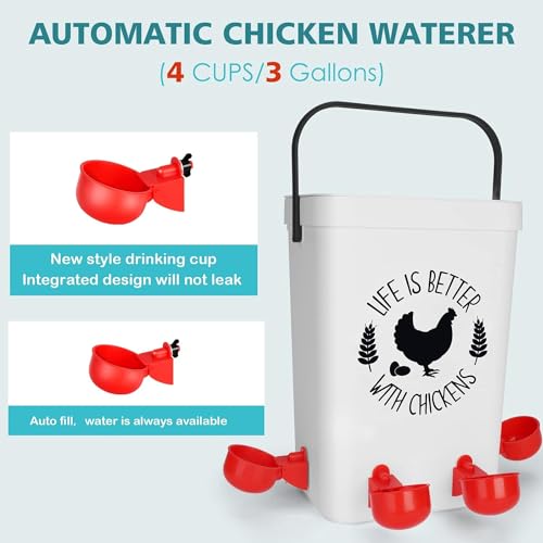 Chicken Feeder and Waterer Set (3 Gallon/26 Pounds) - Hanging Automatic No Waste Y48018