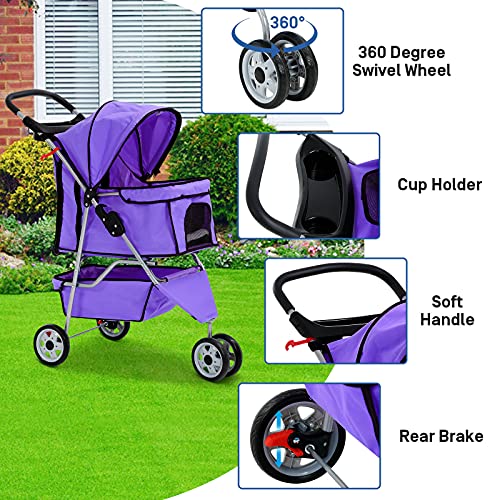 Pink 3 Wheels Pet Stroller D59661