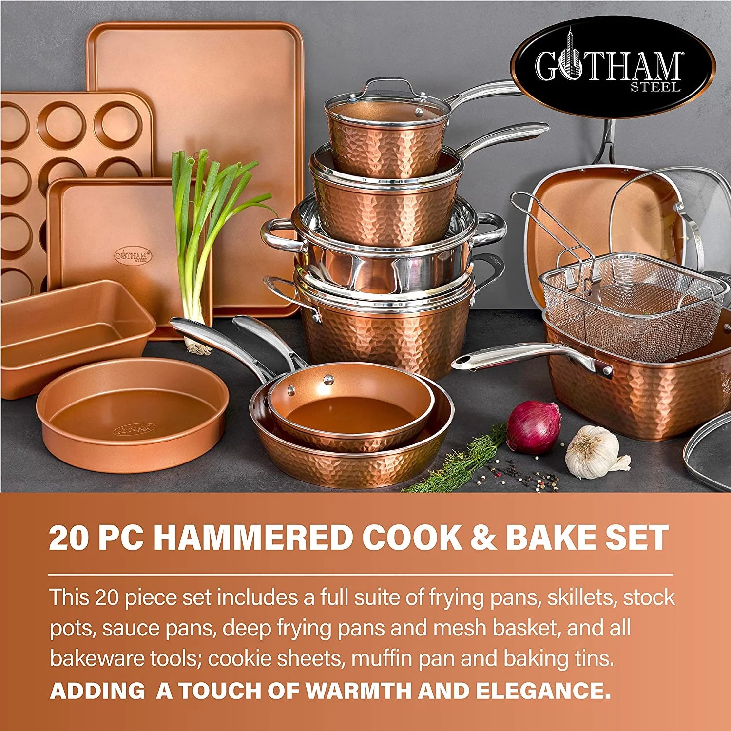 20 Piece Nonstick Copper Cookware and Bakeware Set N963