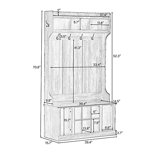 White Hall Tree with Storage Bench and 6 Hooks Z912