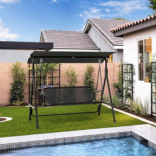 3 Person Patio Swing Chair with Adjustable Canopy and Removable Cushion A703
