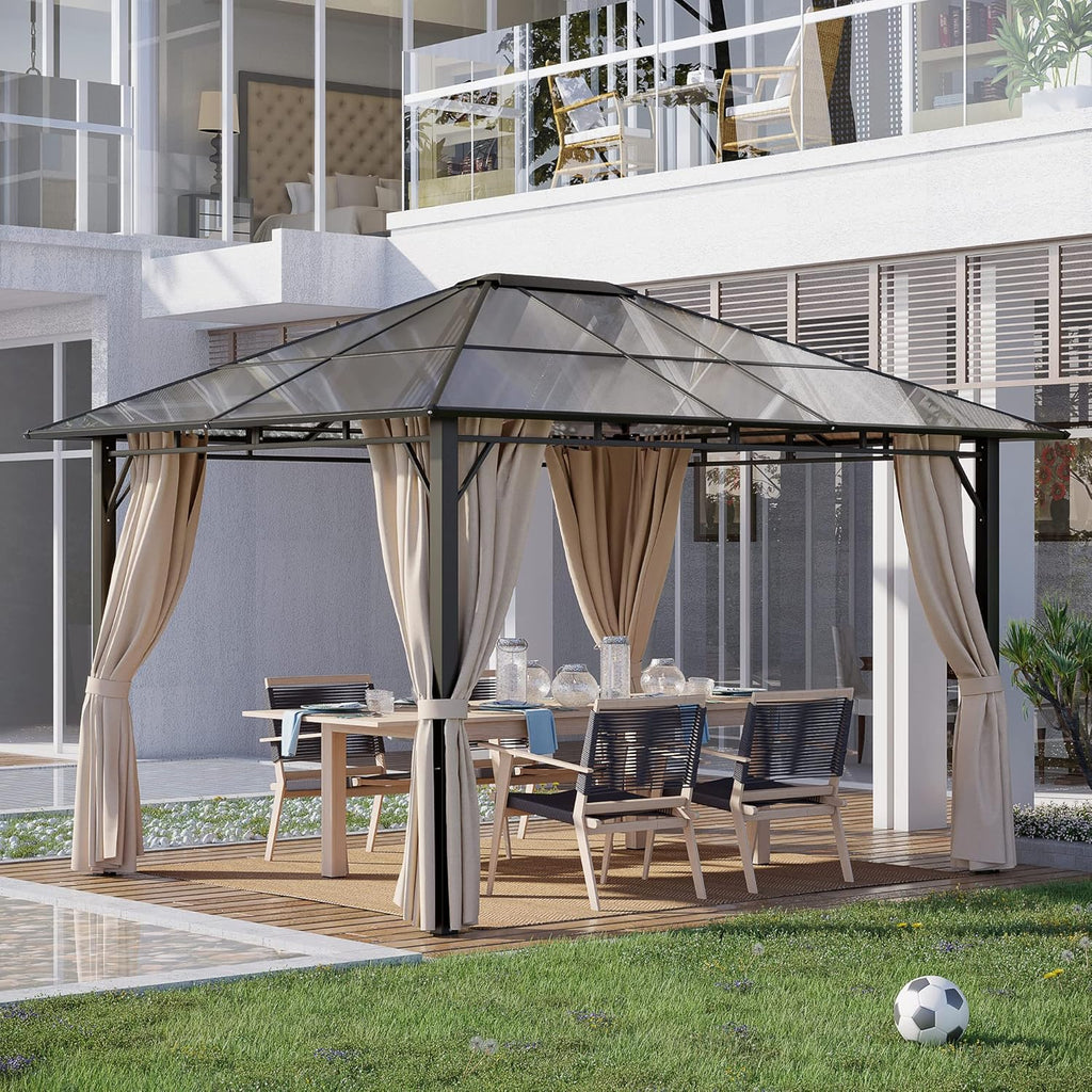Off-White 10' x 12' Hardtop Gazebo with Polycarbonate Roof Aluminum Frame D3799