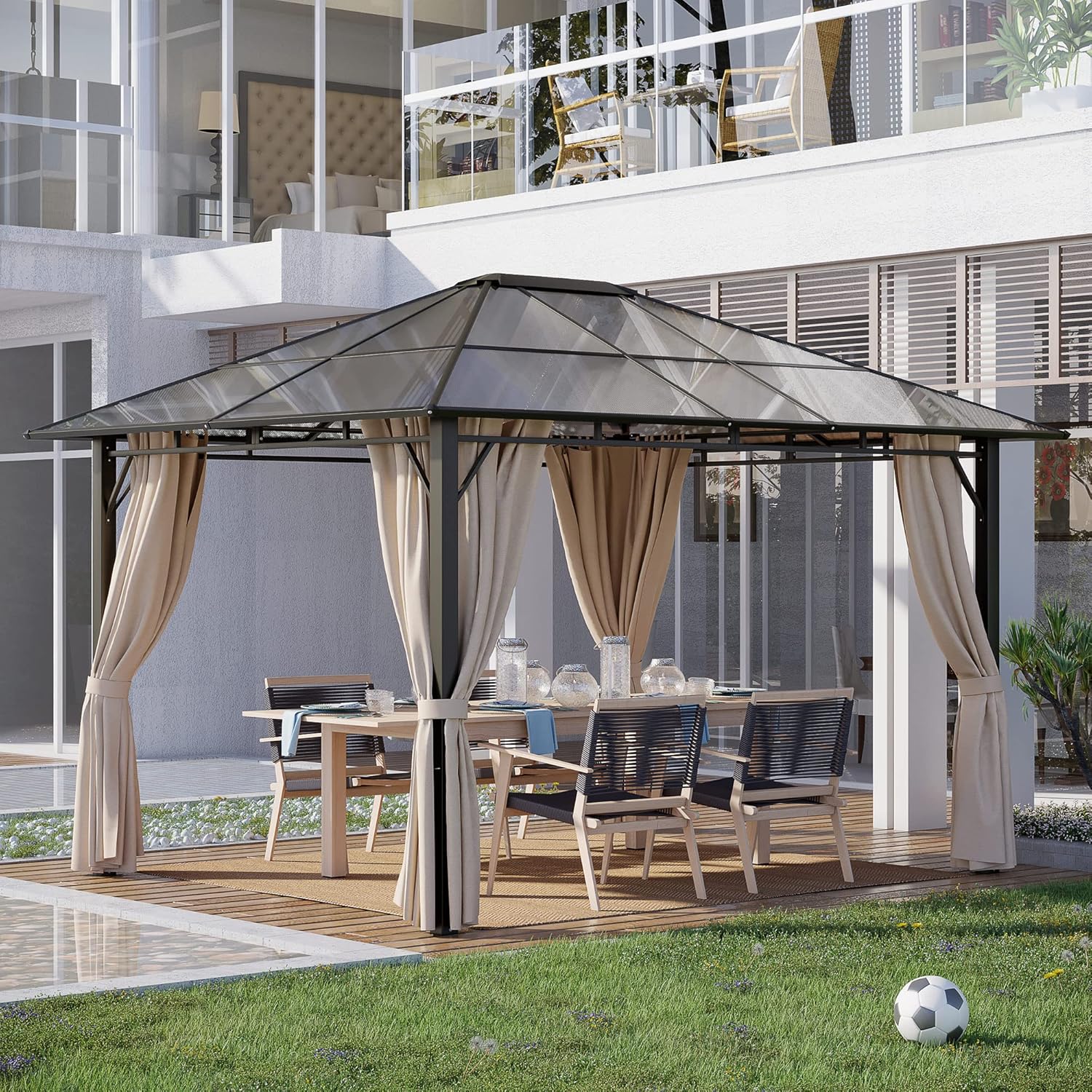 Off-White 10' x 12' Hardtop Gazebo with Polycarbonate Roof Aluminum Frame D3799