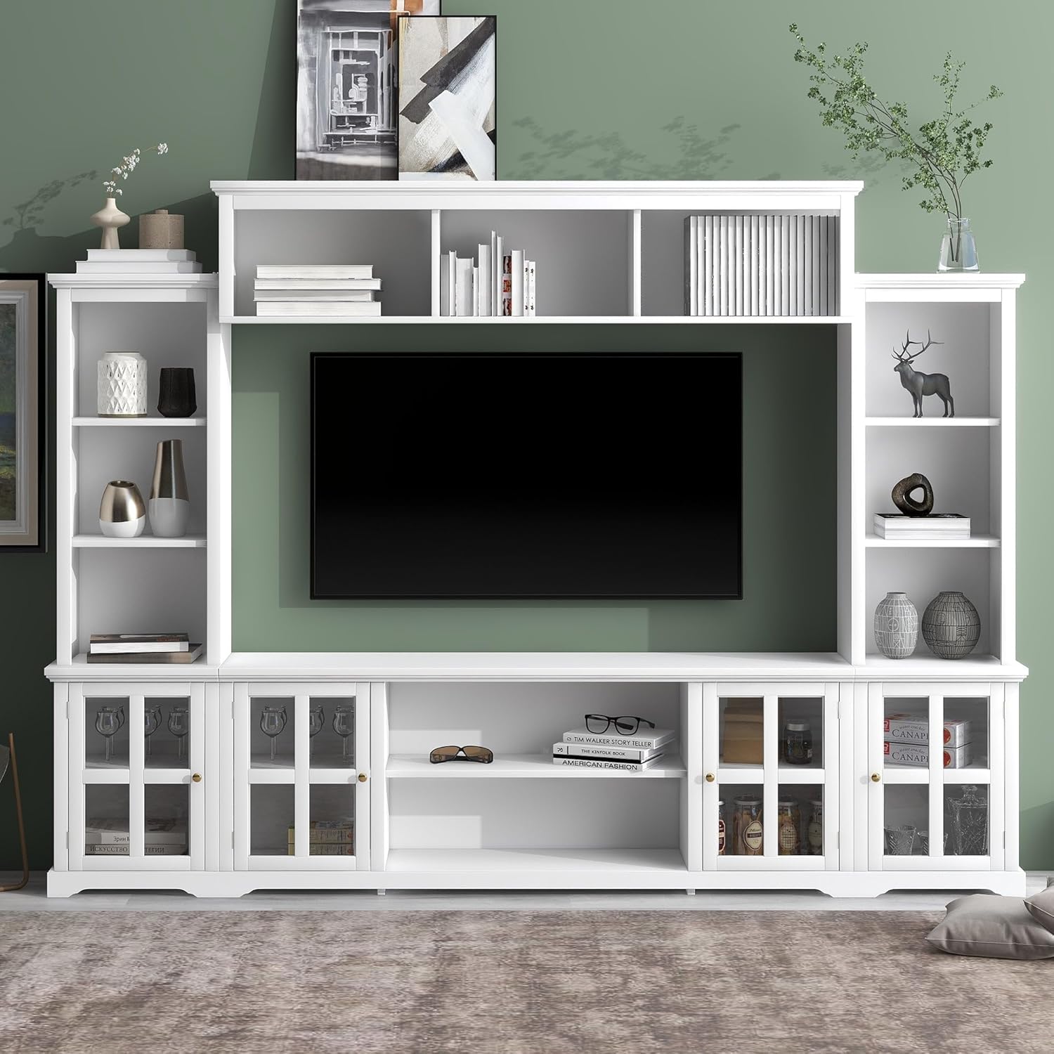 White Entertainment Wall Unit with Tempered Glass Door Z35238