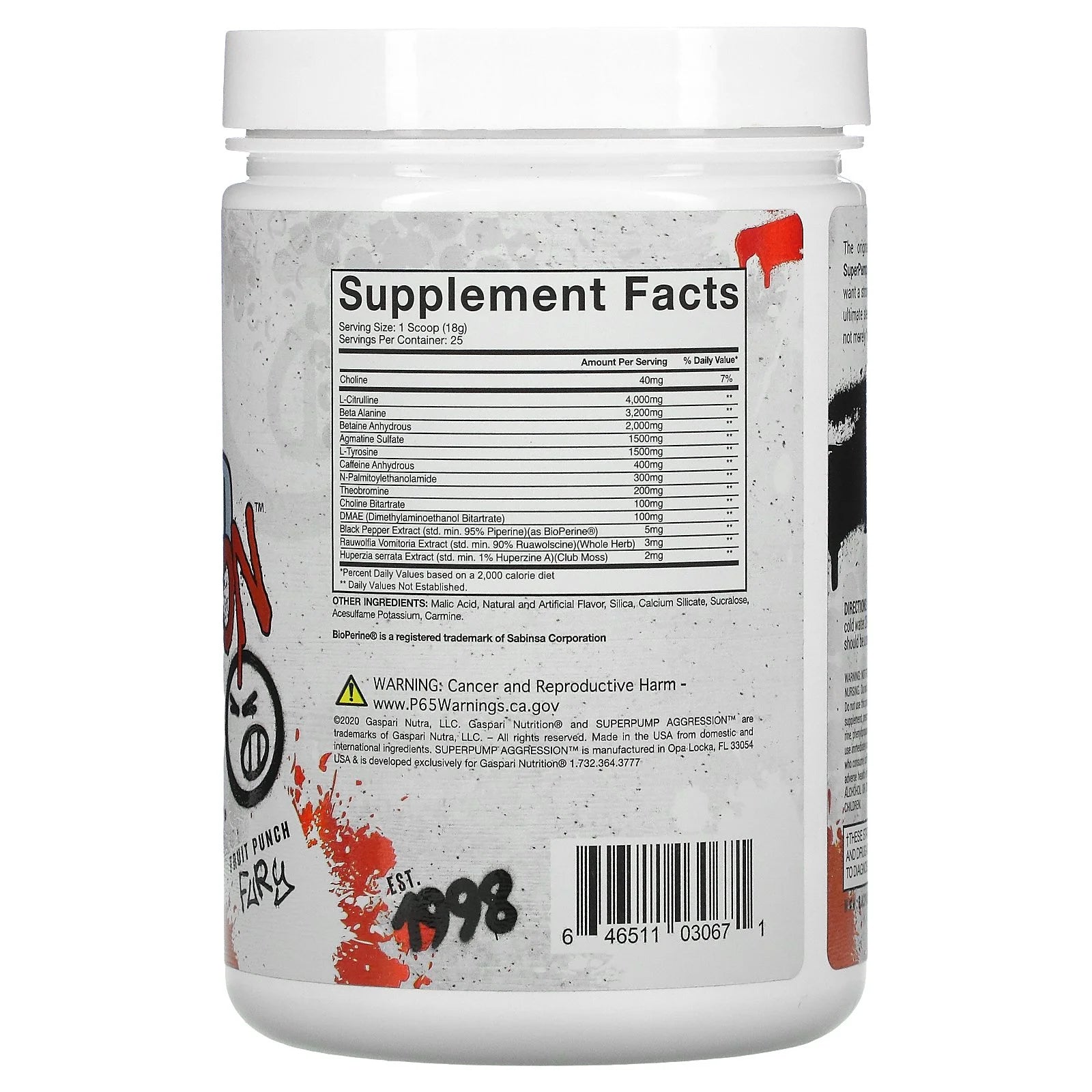 Fruit Punch Fury Pre-Workout, 450 g W7256